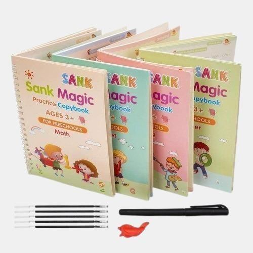 WOW SHOPPERS™ Magic Practice Copybook Set – 4 Books + Pen, Grip & 10 Refills